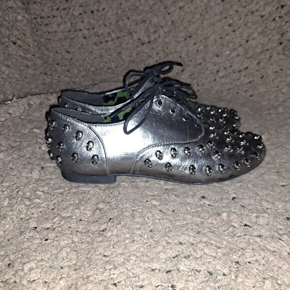 ABBEY DAWN-Skull Shoes-Silver Lace-Up-Avril Lavigne-Sz 38-NEW/NO BOX - Picture 5 of 8
